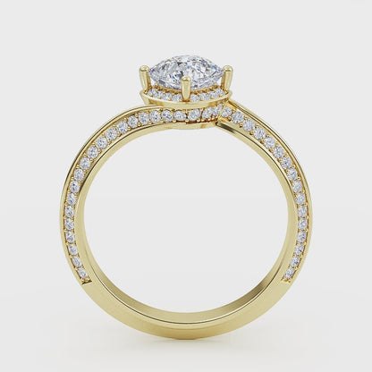 Cushion cut lab grown diamond engagement ring in white, yellow, rose gold with brilliant faceting and four prong  settinge