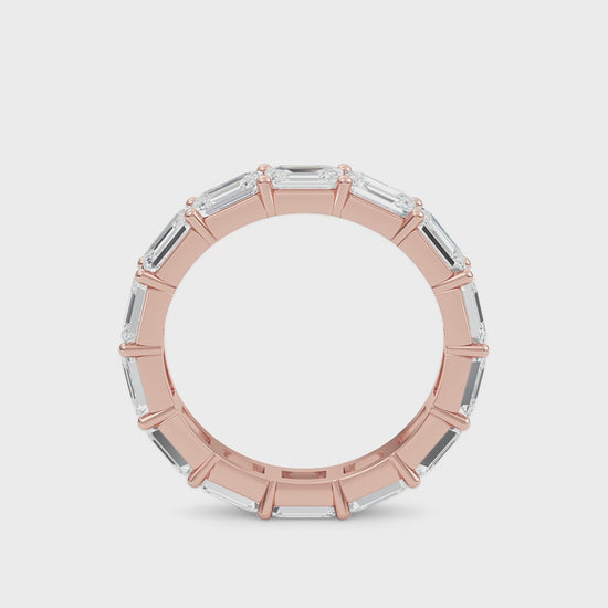 Teresa Emerald cut lab grown diamond Shared Prong Eternity band Rose Gold ring for women - elegant and sustainable jewelry by Wenoor - Video