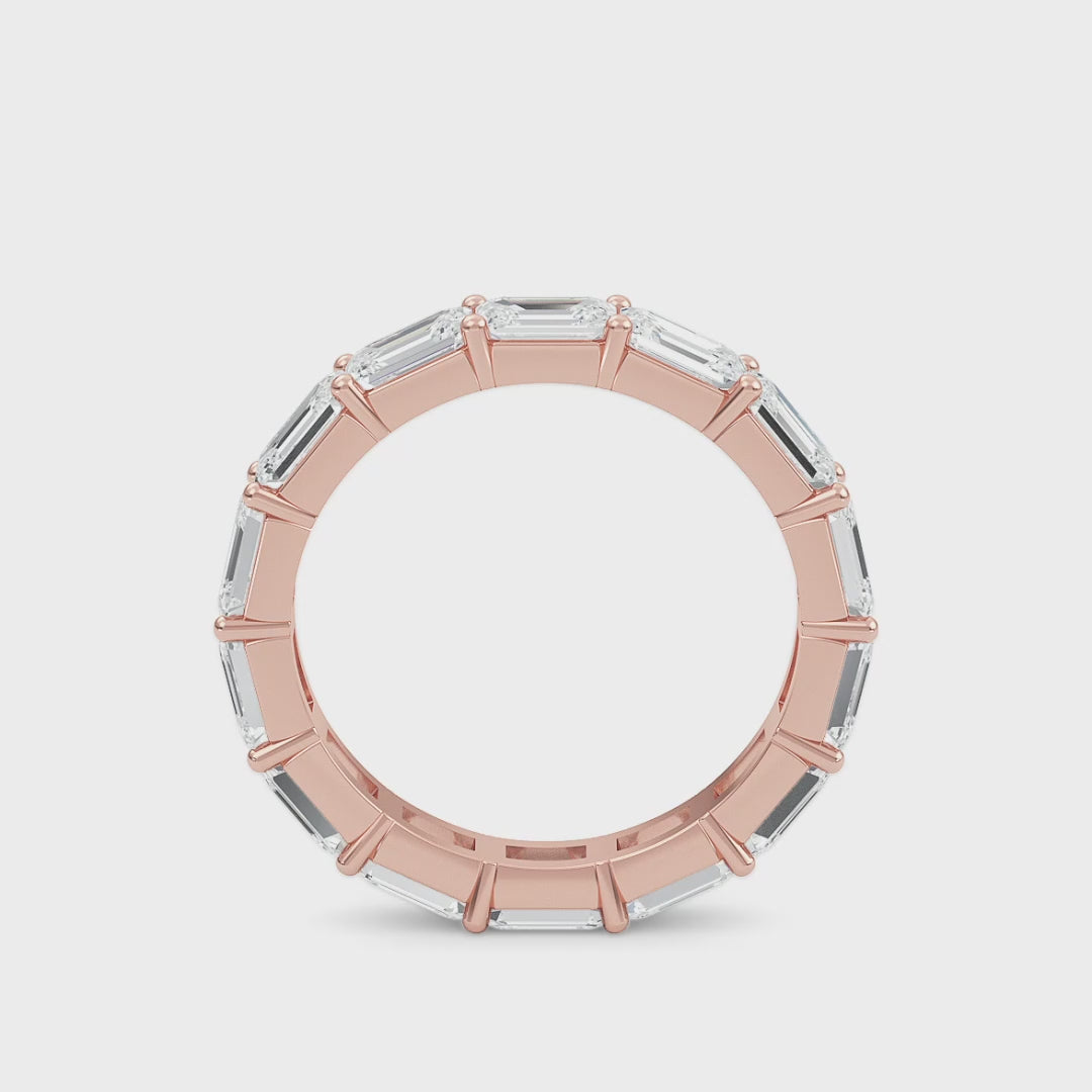 Teresa Emerald cut lab grown diamond Shared Prong Eternity band Rose Gold ring for women - elegant and sustainable jewelry by Wenoor - Video