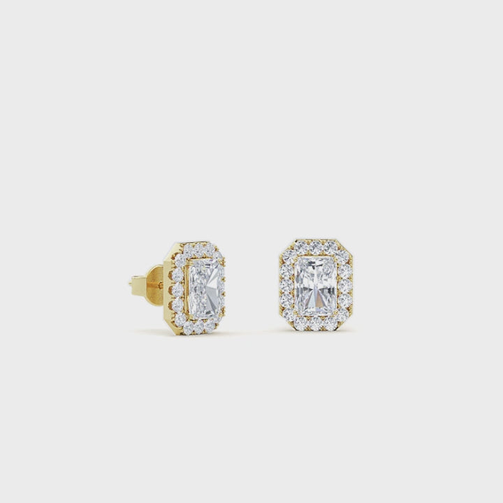 Elegant radiant cut lab created diamond stud earrings with halo setting – perfect anniversary gift  For Women