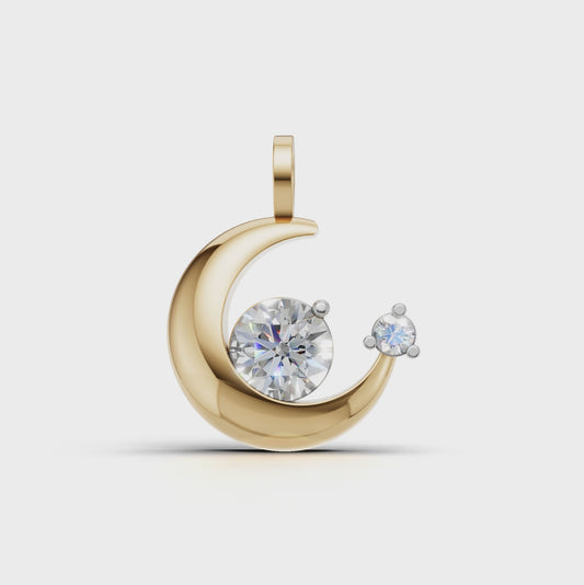Evie Crescent Half Moon Pendant Necklace Yellow Gold with Round Solitaire Lab-Grown Diamonds - Video