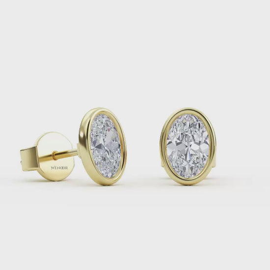 Lab Created Oval Diamond Studs – Flattering Bezel Design for Oval Face Shapes