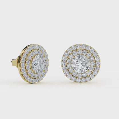 Round Double Halo Lab Grown Diamond Stud Earrings in 14K Gold