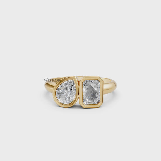 Toi et Moi Radiant & Pear Cut Lab Grown Diamond Ring The perfect Balance of Geometry And Romance