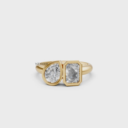 Toi et Moi Radiant & Pear Cut Lab Grown Diamond Ring The perfect Balance of Geometry And Romance