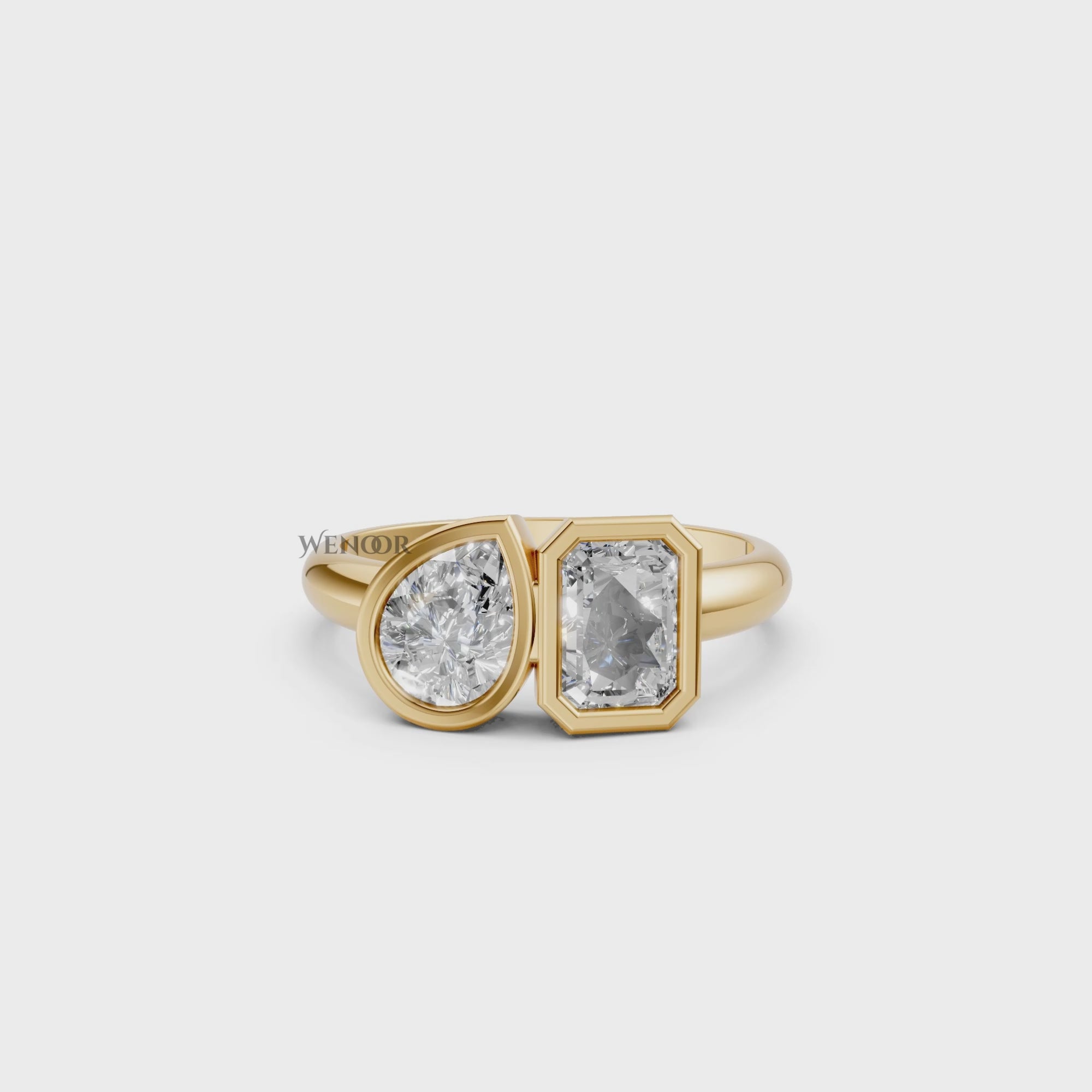 Toi et Moi Radiant & Pear Cut Lab Grown Diamond Ring The perfect Balance of Geometry And Romance
