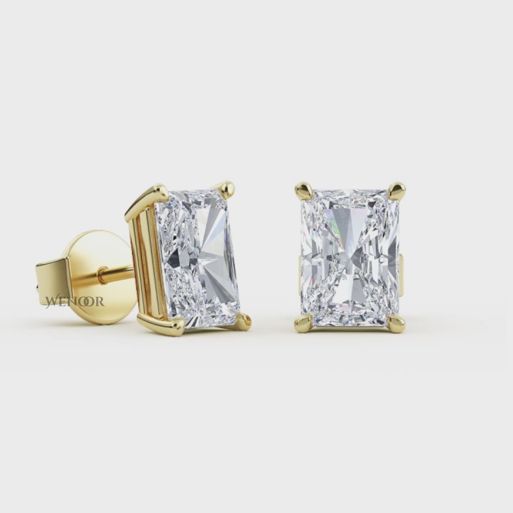Radiant Cut Lab Grown Diamond Stud Earrings in 14K Gold - Conflict Free, Brilliance for Everyday Wear.