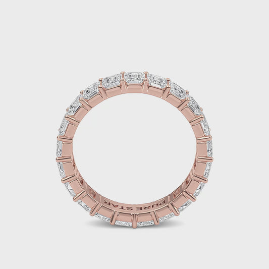 Joylyn Emerald cut lab grown diamond Shared Prong Eternity band Rose Gold ring for women - elegant and sustainable jewelry by Wenoor - Video