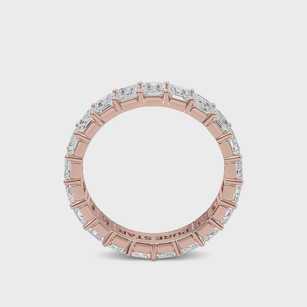 Joylyn Emerald cut lab grown diamond Shared Prong Eternity band Rose Gold ring for women - elegant and sustainable jewelry by Wenoor - Video