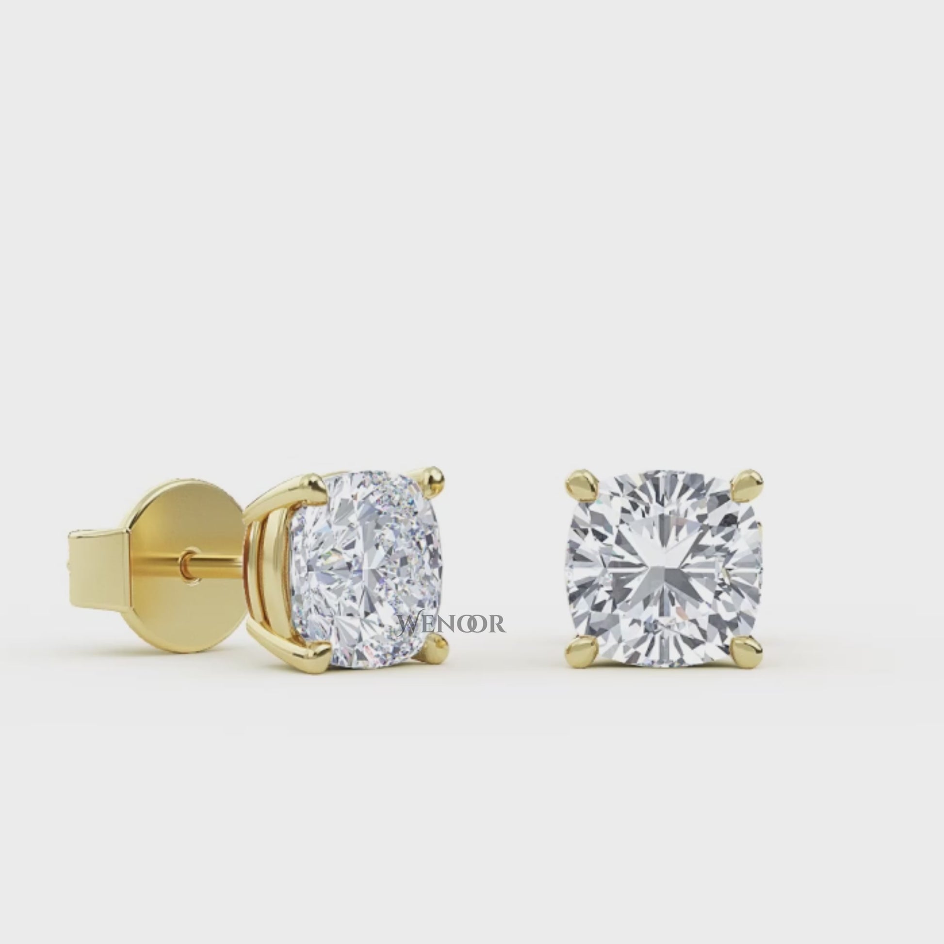Sustainable cushion cut solitaire earrings crafted 