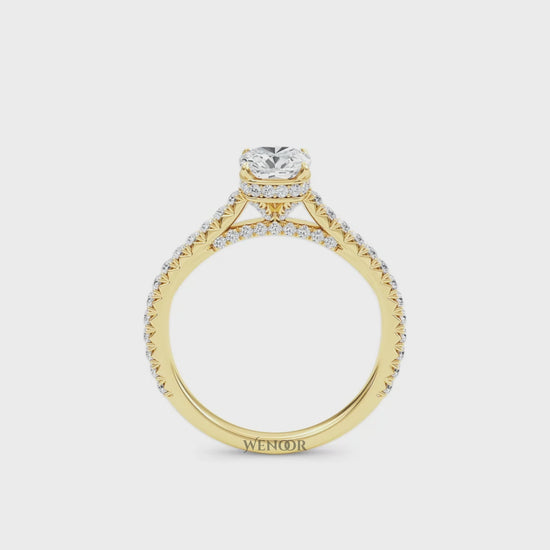 Unique Cushion Cut Engagement Diamond Ring  Hidden Halo style
