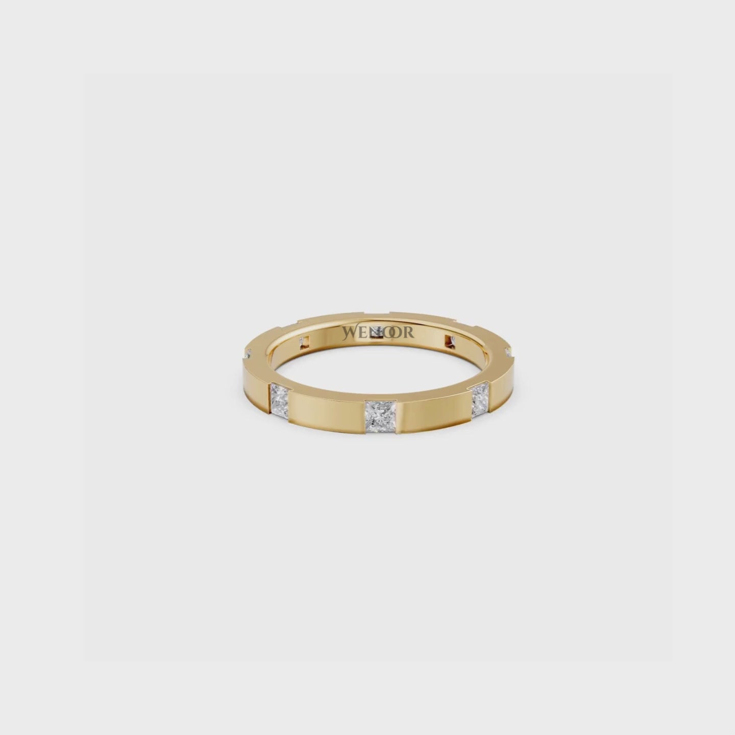 Princess cut lab ruby eternity wedding band in solid gold