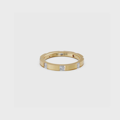 Princess cut lab ruby eternity wedding band in solid gold