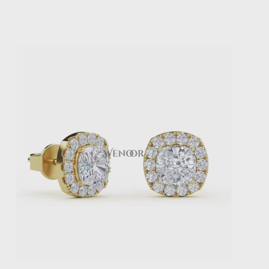 Gold Halo Stud Earrings with Sustainable Lab Diamonds – At wenoor Jewelry
