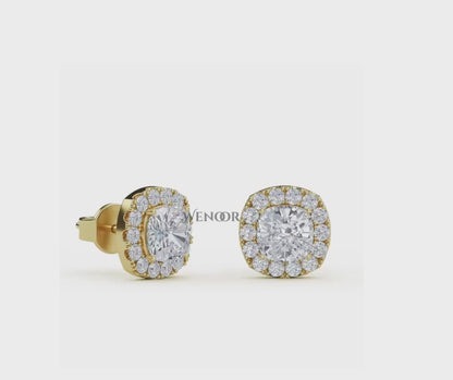 Gold Halo Stud Earrings with Sustainable Lab Diamonds – At wenoor Jewelry