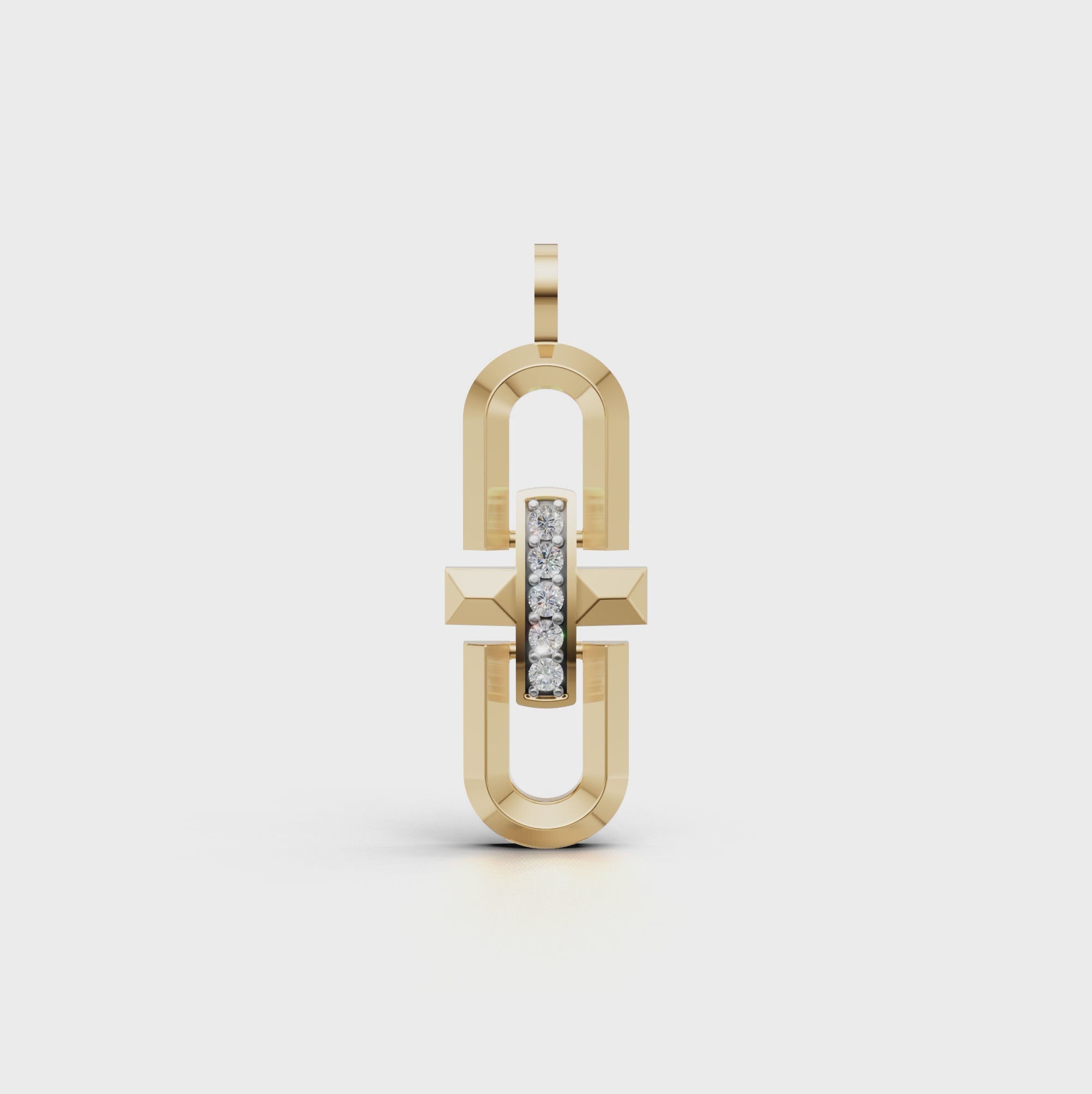 Hailie geometric Parentesi-inspired pavé pendant necklace with lab-grown diamonds in 14K/18K gold - Video