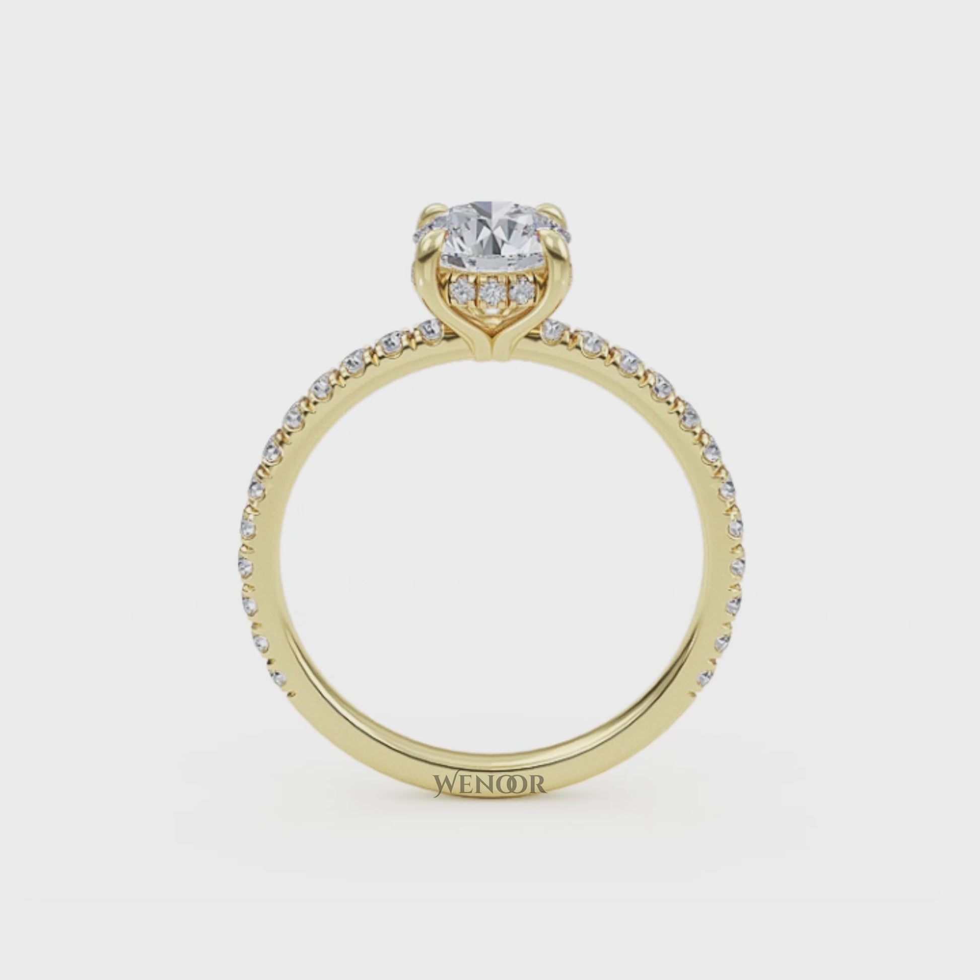 Women's round cut lab created diamond ring with hidden halo