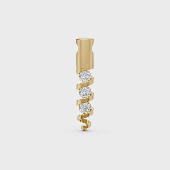 Nia Spiral charm 3-stone round brilliant cut diamond pendant necklace in 14K/18K solid gold - Video