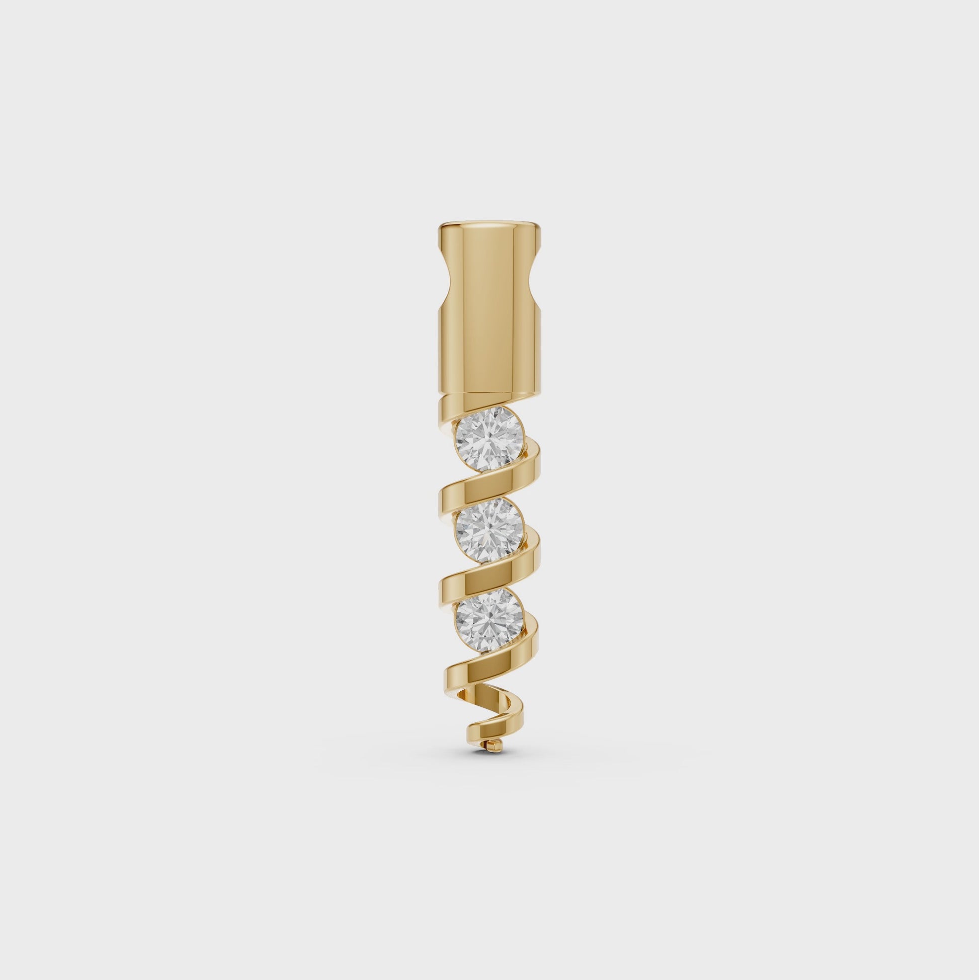 Nia Spiral charm 3-stone round brilliant cut diamond pendant necklace in 14K/18K solid gold - Video