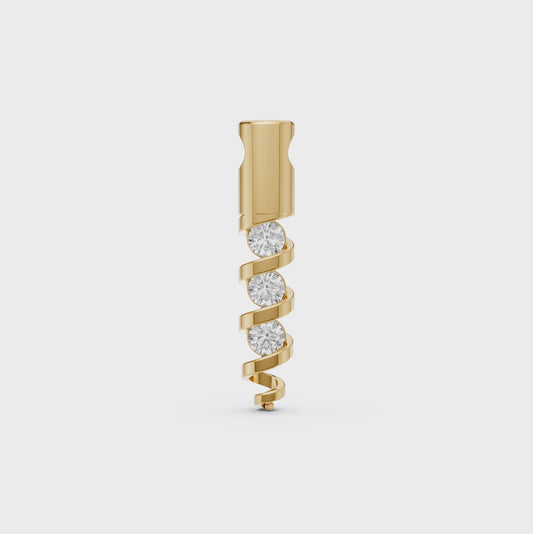 Nia Spiral charm 3-stone round brilliant cut diamond pendant necklace in 14K/18K solid gold - Video