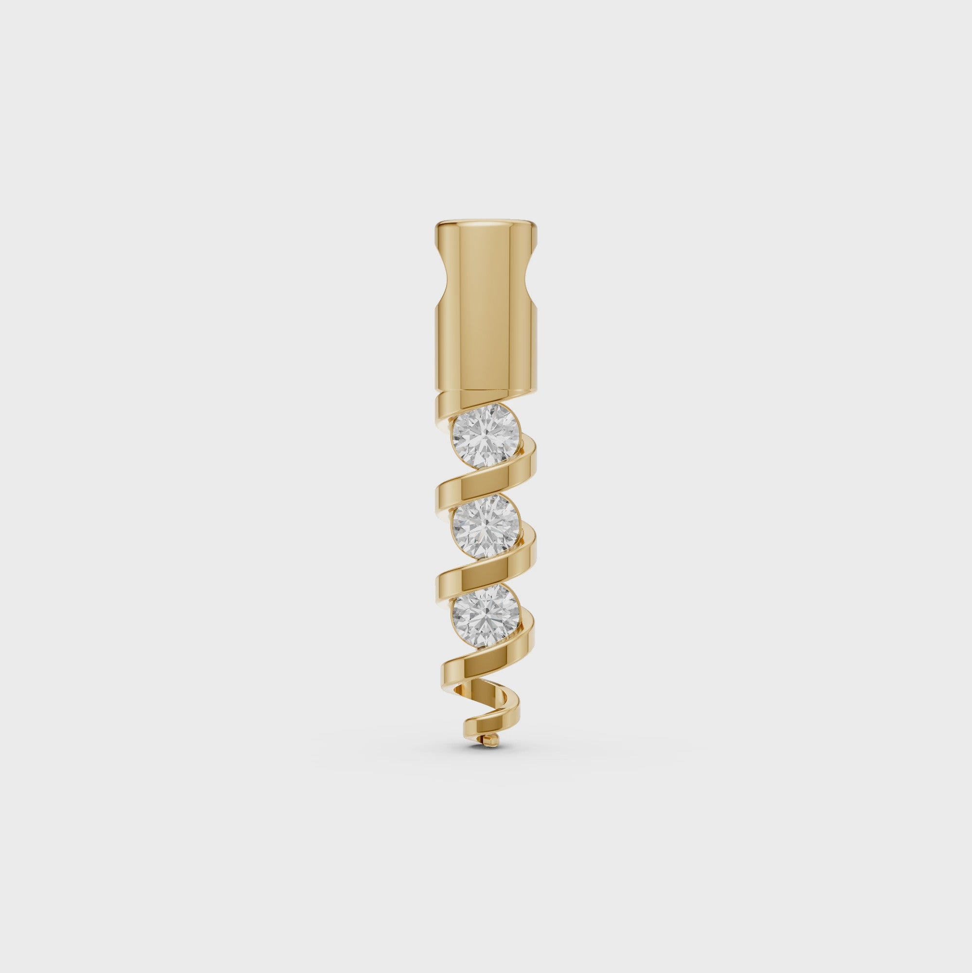 Nia Spiral charm 3-stone round brilliant cut diamond pendant necklace in 14K/18K solid gold - Video