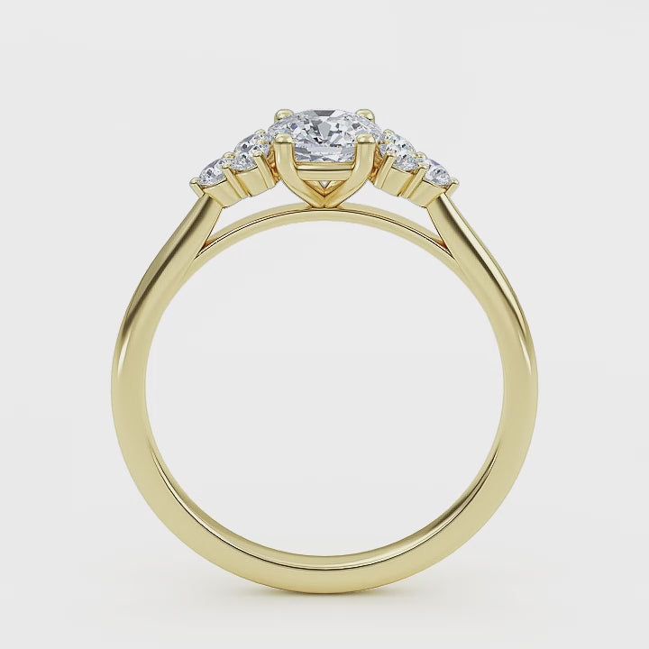 At wenoor Woman wearing cushion cut lab-grown diamond ring on hand, sunlight highlighting its fire and scintillation.