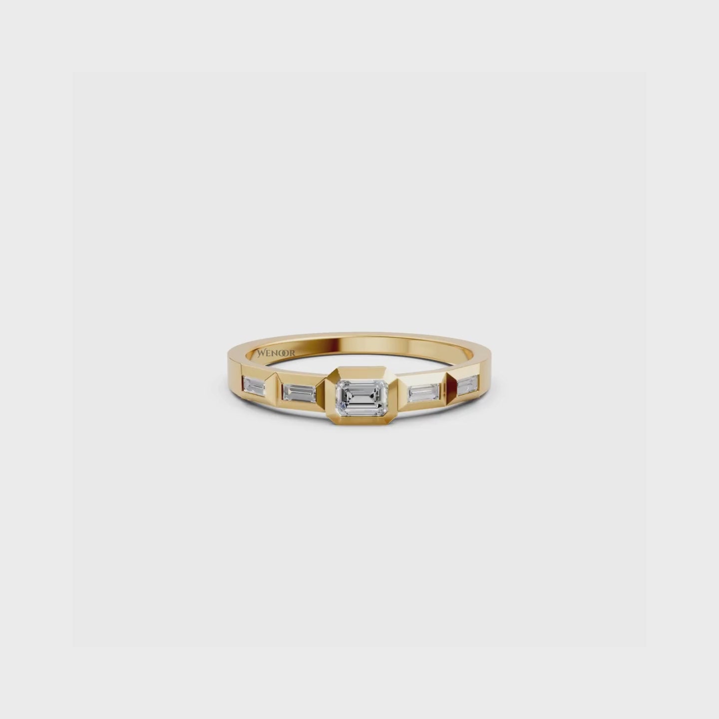Emerald lab diamond engagement ring in bezel setting with pavé accent band  gold solitaire bridal ring