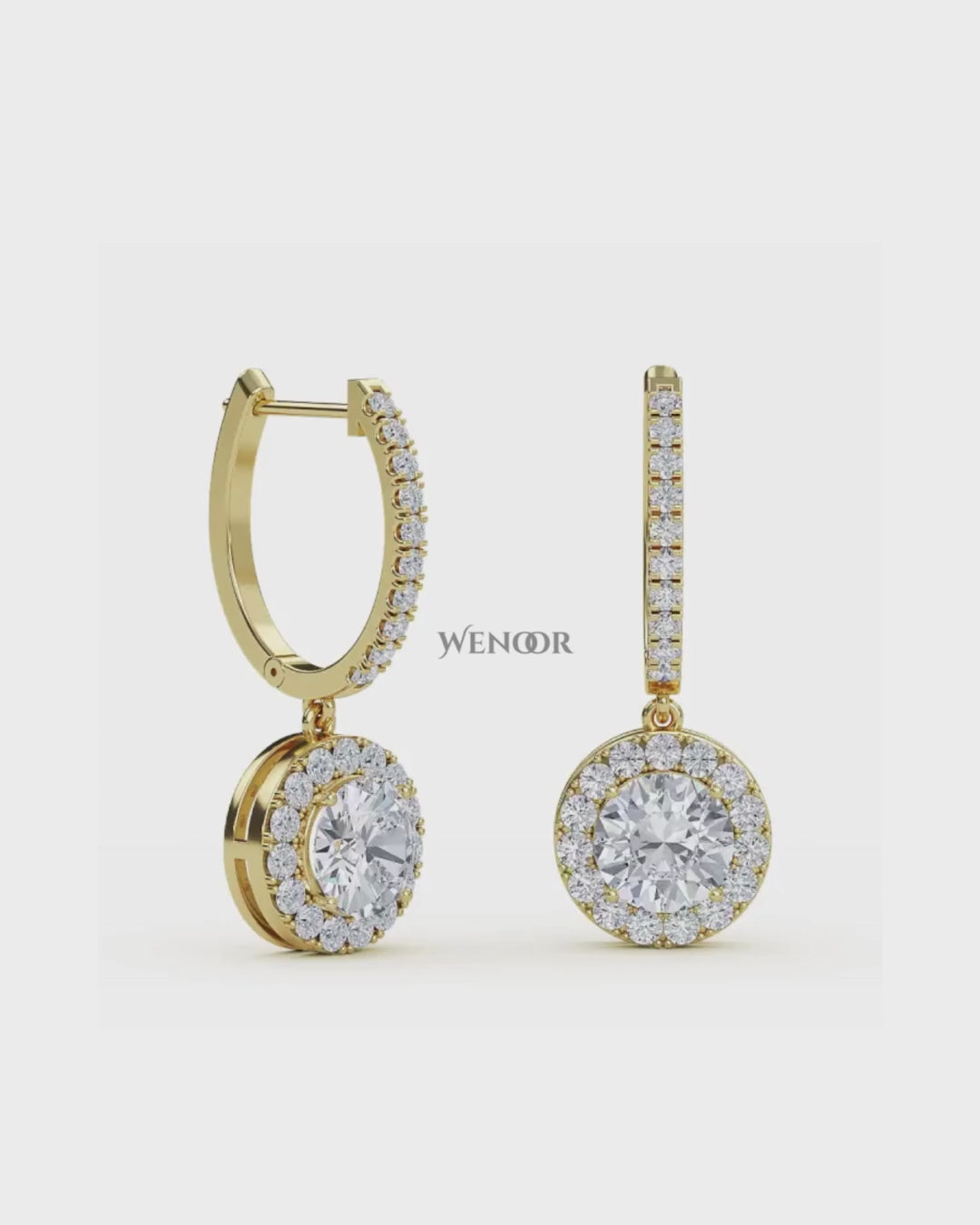 Cushion cut lab diamond halo drop earrings in 14K gold – perfect gift for women