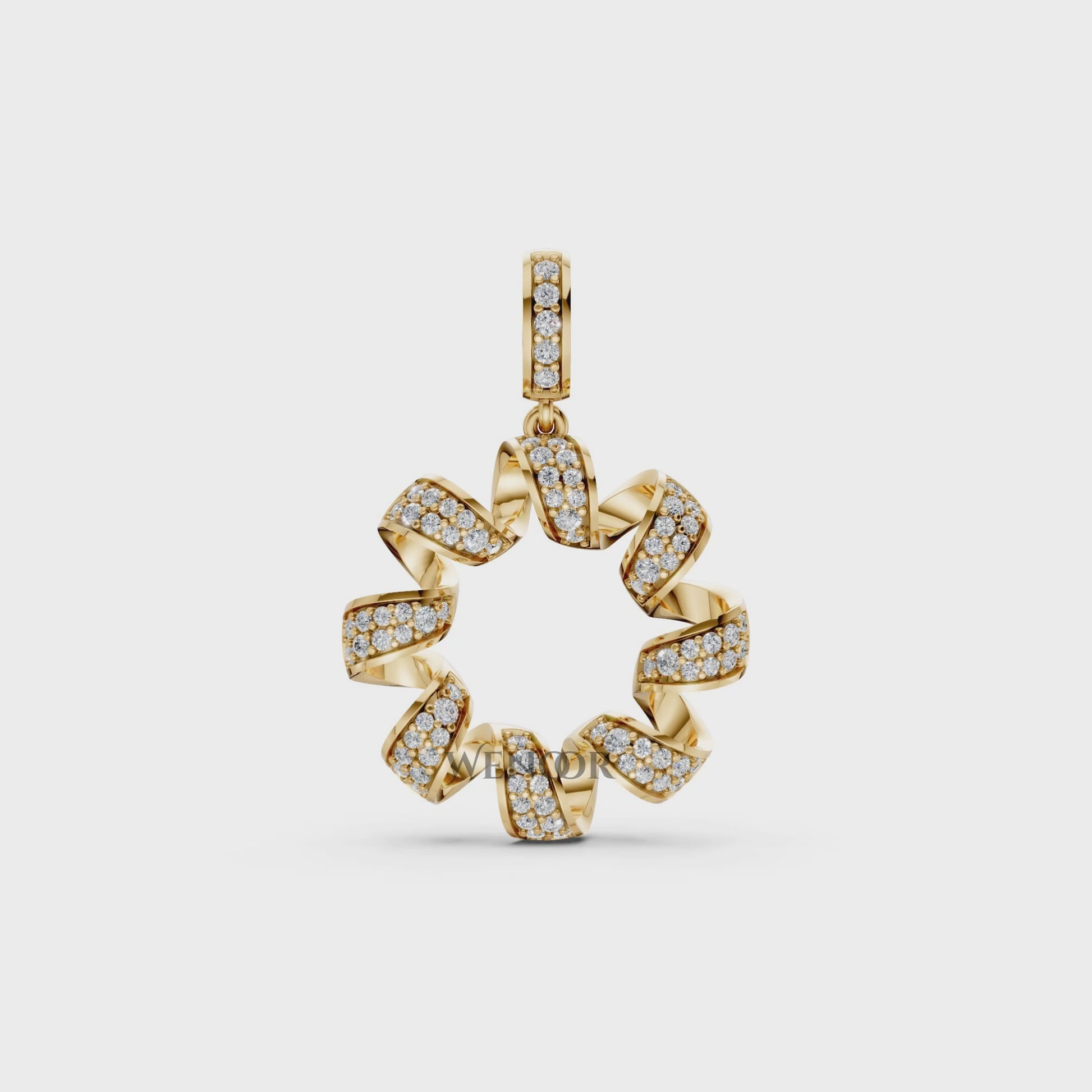 Hazel round circle Yellow Gold pendant necklace with lab-grown diamonds with gold chain for women