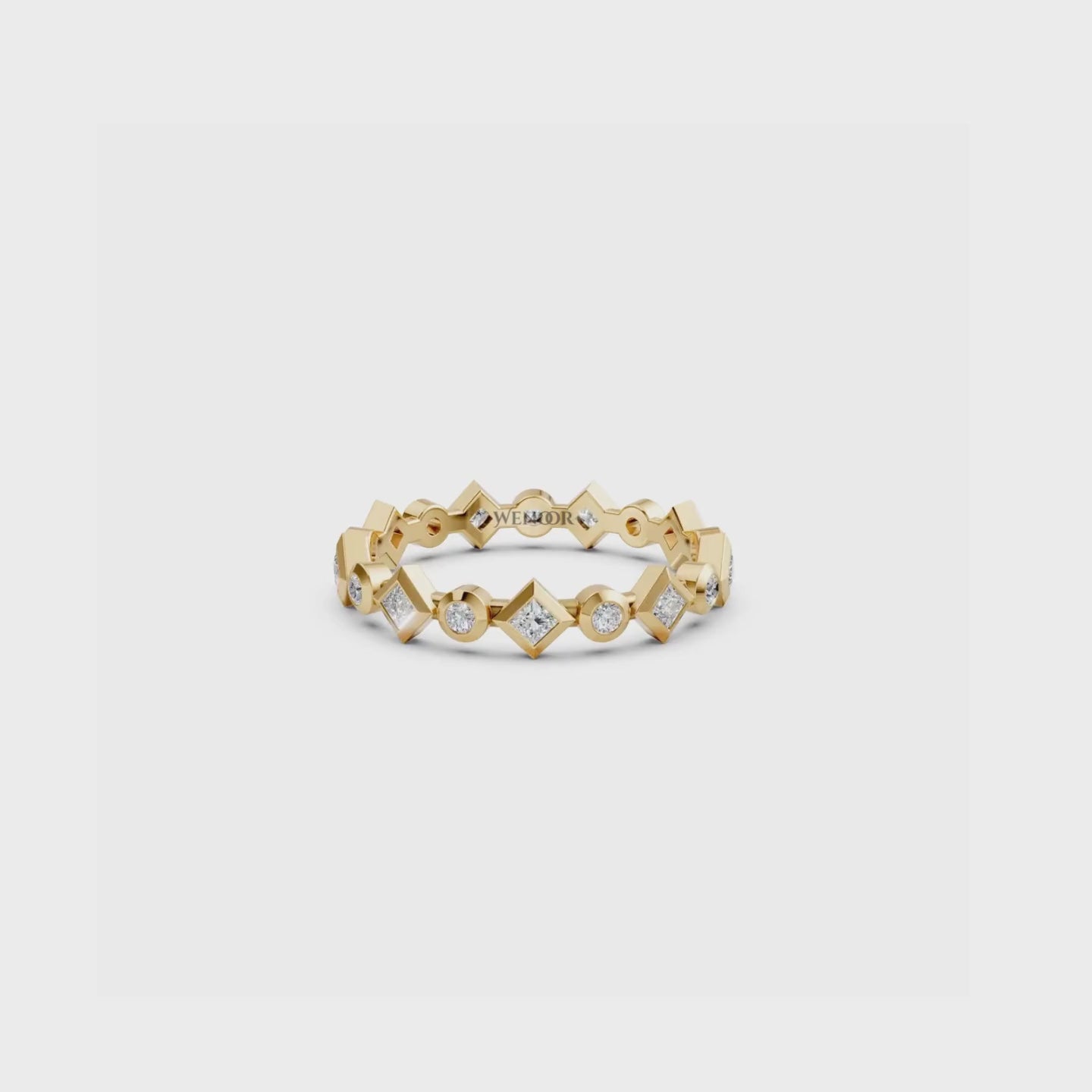 Timeless Bezel Set Eternity Round & Princess Cut Lab Diamonds in Secure 14K Gold