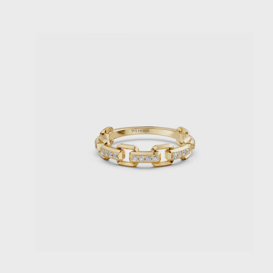Modern Chain Link Wedding Band with Lab Grown Diamonds – 10K/14K/18K Gold Unisex Eternity Ring