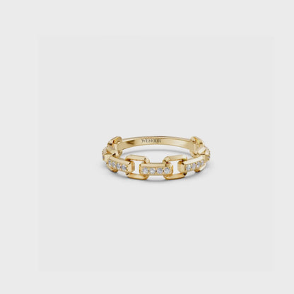 Modern Chain Link Wedding Band with Lab Grown Diamonds – 10K/14K/18K Gold Unisex Eternity Ring