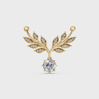 Leaf pendant necklace with solitaire brilliant round lab-grown diamond in 14K/18K gold - Video