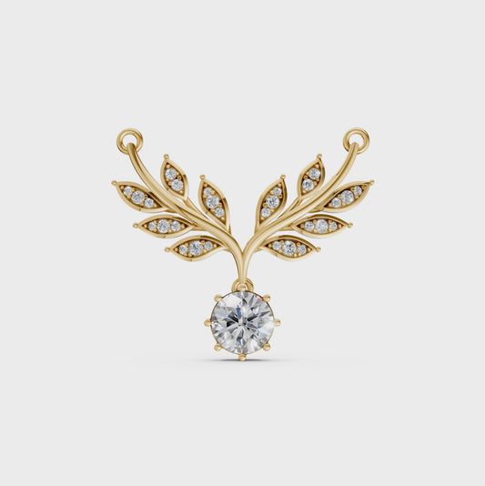 Leaf pendant necklace with solitaire brilliant round lab-grown diamond in 14K/18K gold - Video