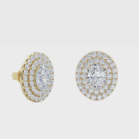 Oval Double Halo Lab Grown Diamond Stud Earrings in 14K Gold – Ethical Luxury