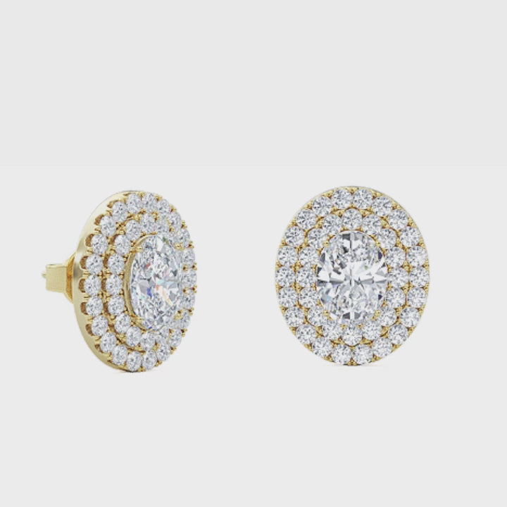 Oval Double Halo Lab Grown Diamond Stud Earrings in 14K Gold – Ethical Luxury