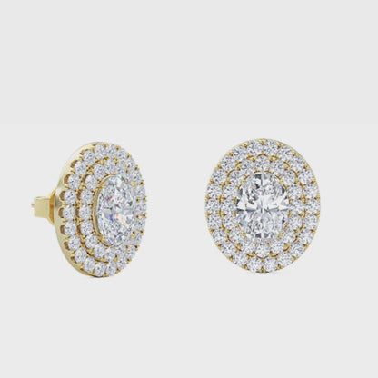 Oval Double Halo Lab Grown Diamond Stud Earrings in 14K Gold – Ethical Luxury