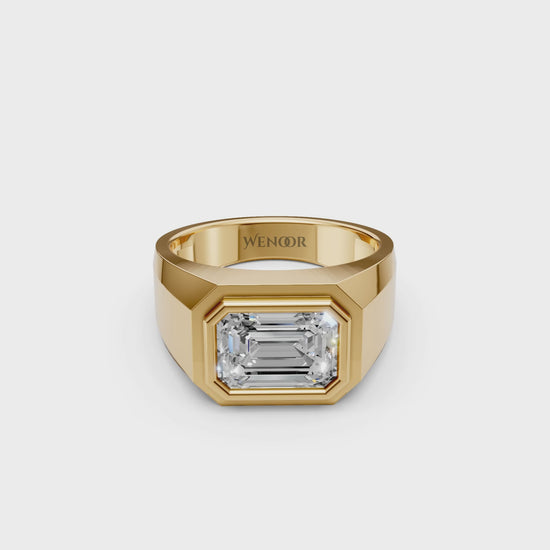 Hand Model Wearing yellow Gold Solitaire Ring with Lab Grown Emerald Diamond