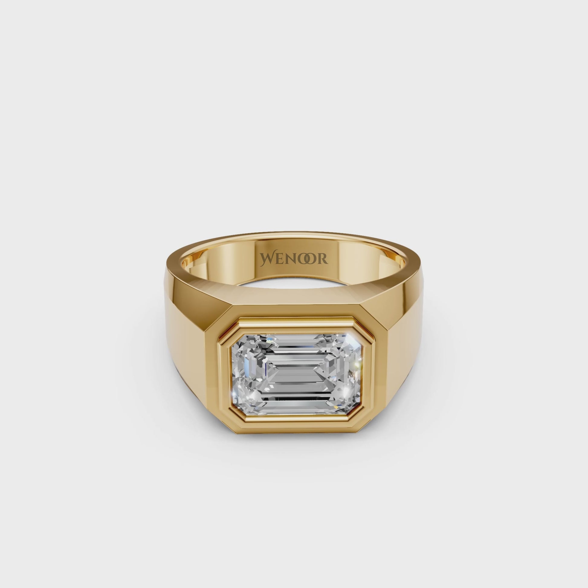 Hand Model Wearing yellow Gold Solitaire Ring with Lab Grown Emerald Diamond