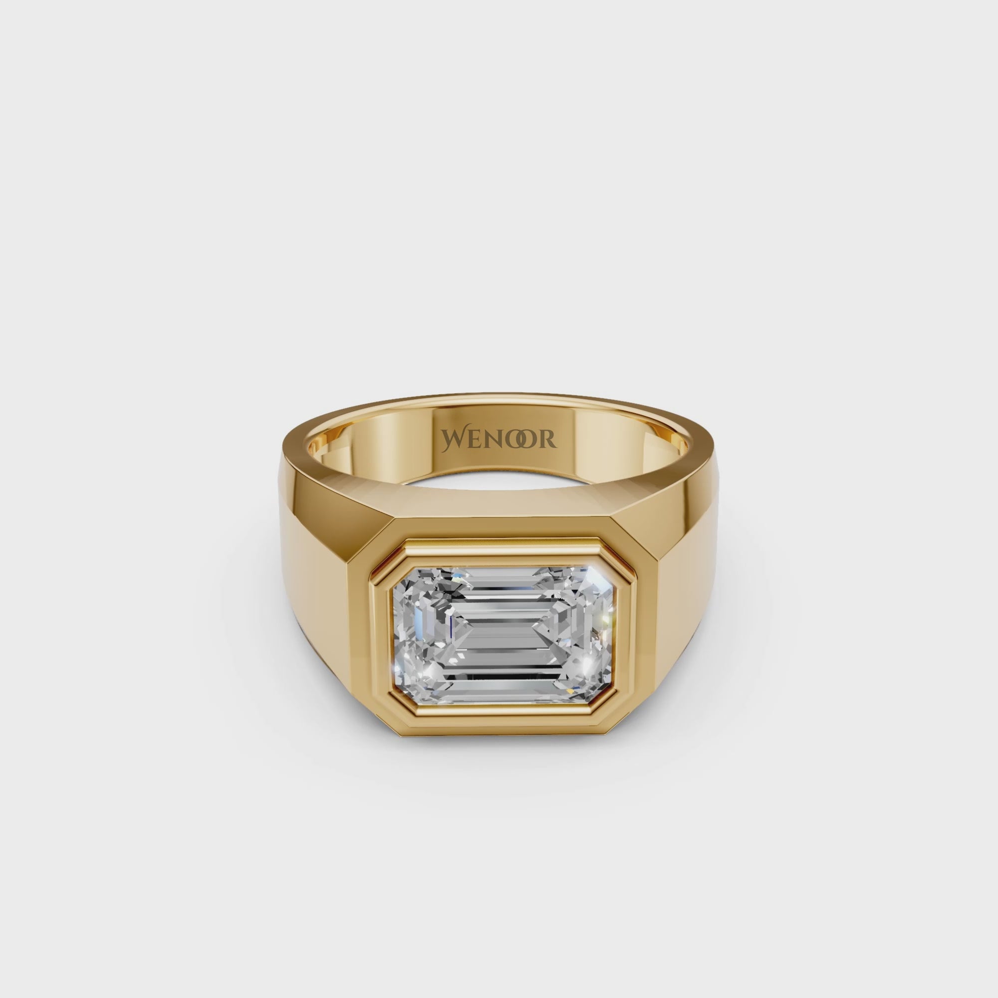 Hand Model Wearing yellow Gold Solitaire Ring with Lab Grown Emerald Diamond