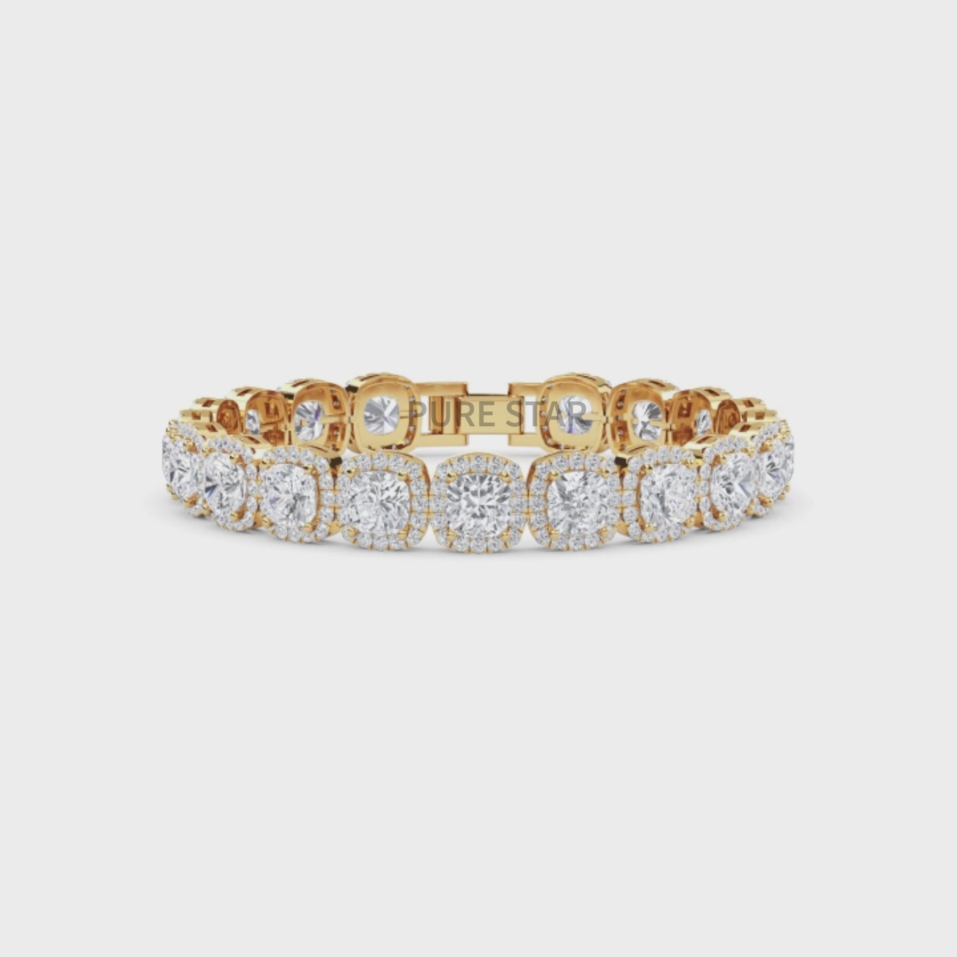 Yellow gold tennis bracelet featuring cushion  and round lab diamonds - luxurious bridal gift.