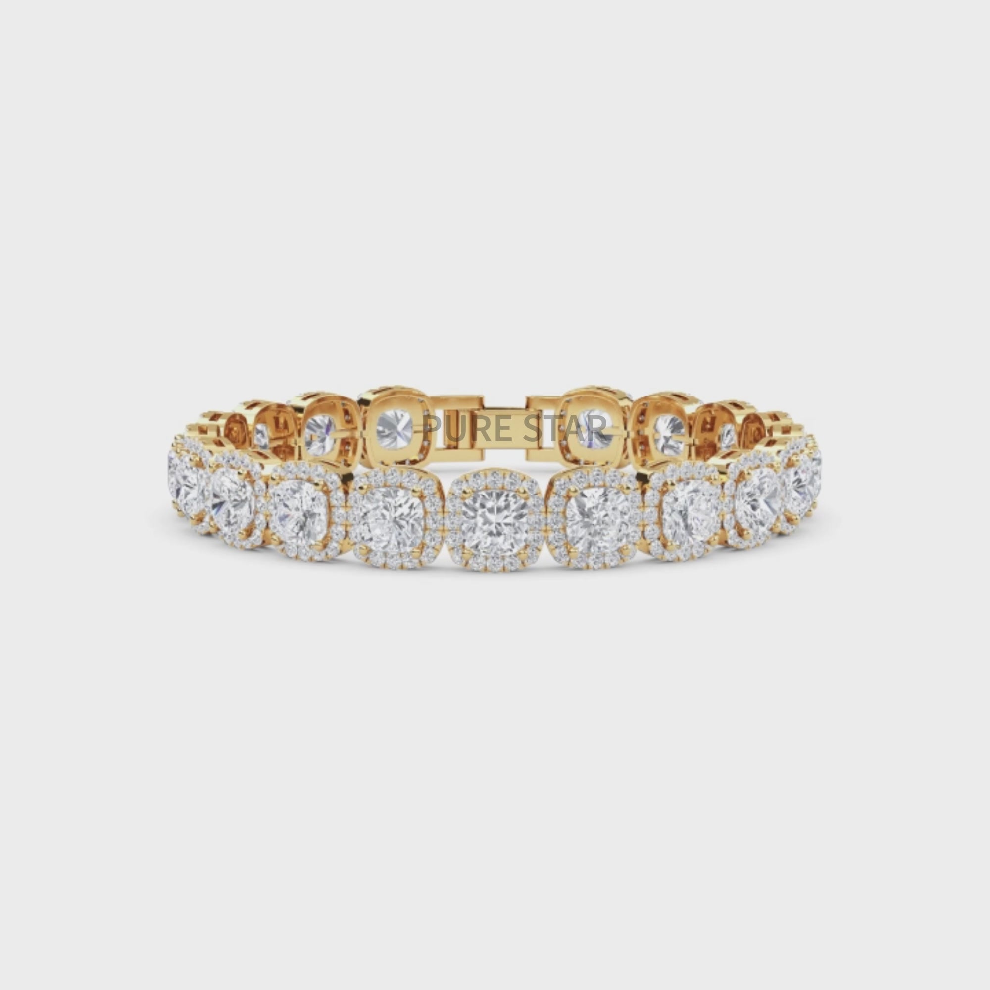 Yellow gold tennis bracelet featuring cushion  and round lab diamonds - luxurious bridal gift.