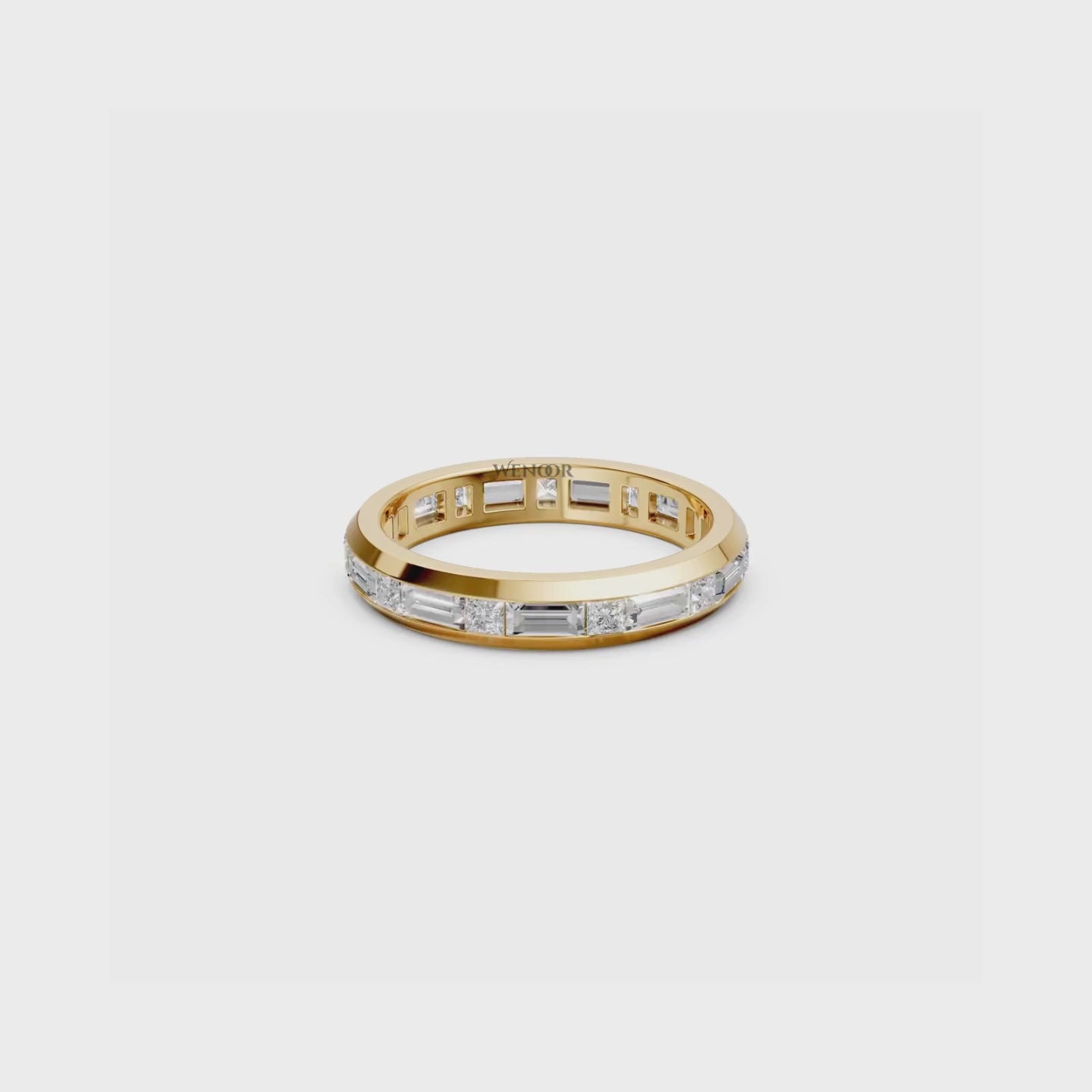 Princess and baguette cut Lab Grown diamond eternity ring in yellow gold