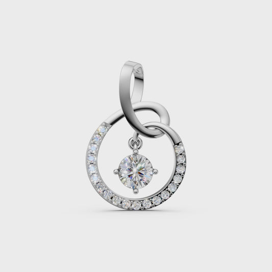 Simone Circle pavé-set diamond pendant necklace with round brilliant solitaire lab-grown diamond in 14K/18K White gold - Video