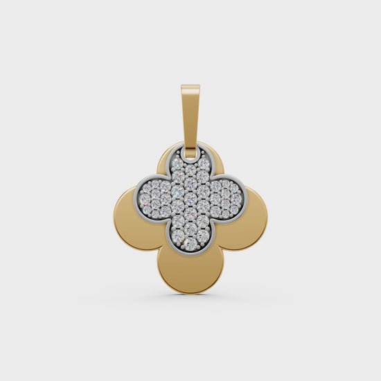 Hailee flower-shaped 4-leaf clover pendant necklace with pavé lab-grown diamonds in 14K/18K gold - Video