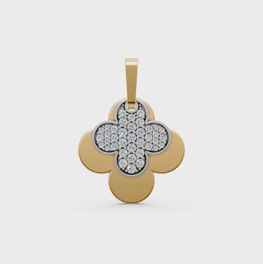Hailee flower-shaped 4-leaf clover pendant necklace with pavé lab-grown diamonds in 14K/18K gold - Video