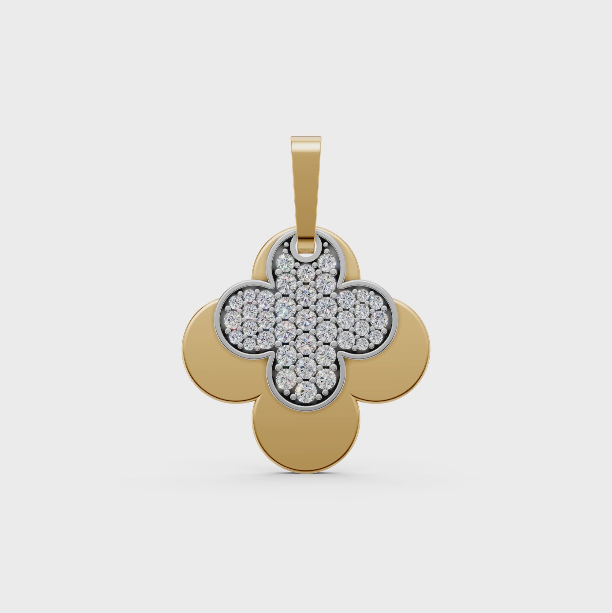 Hailee flower-shaped 4-leaf clover pendant necklace with pavé lab-grown diamonds in 14K/18K gold - Video