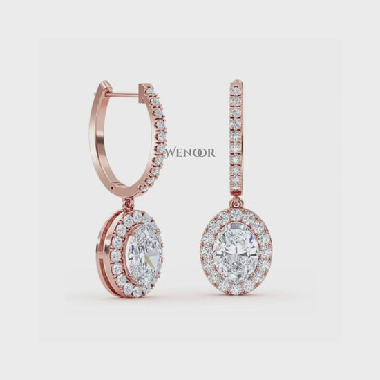 Oval lab diamond dangle earrings For Women's
