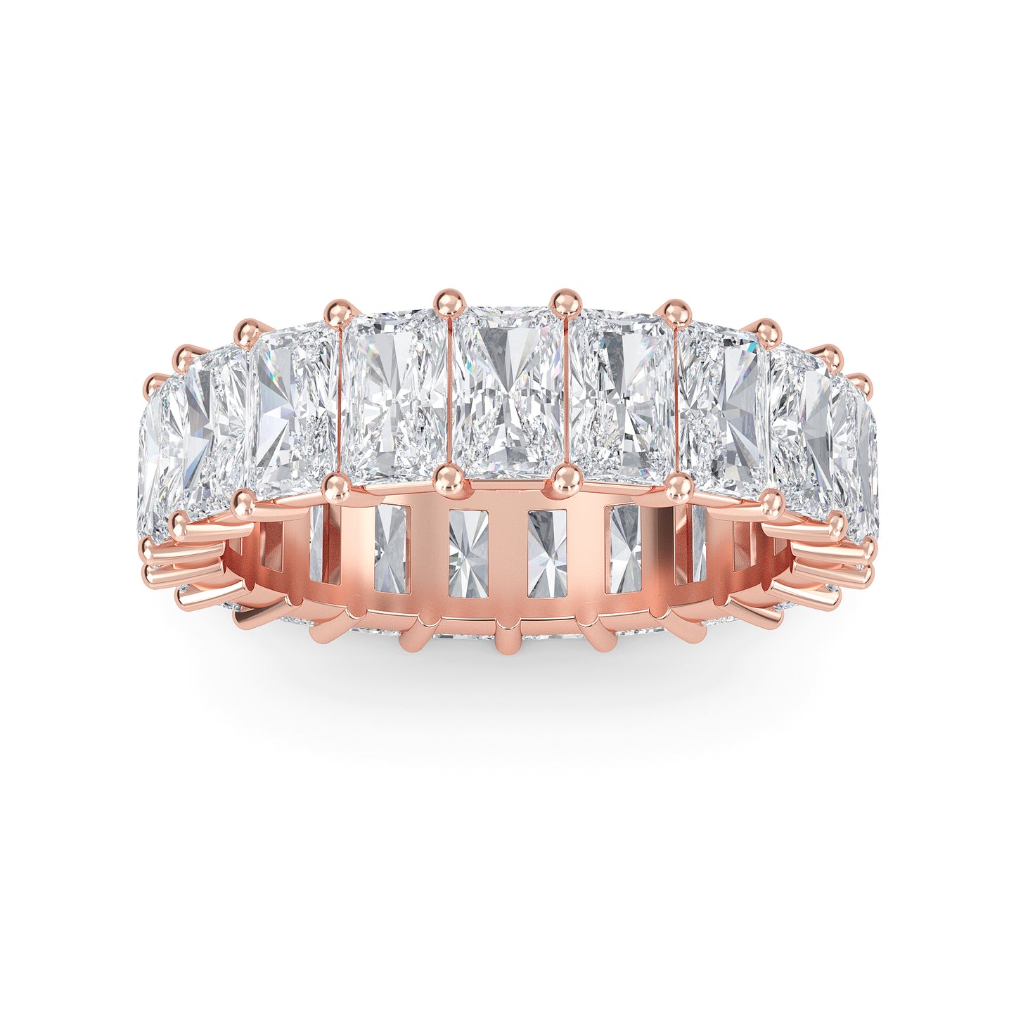 William Radiant cut lab-grown diamond Shared Prong eternity Roes Gold band ring for women - elegant and sustainable jewelry by Wenoor