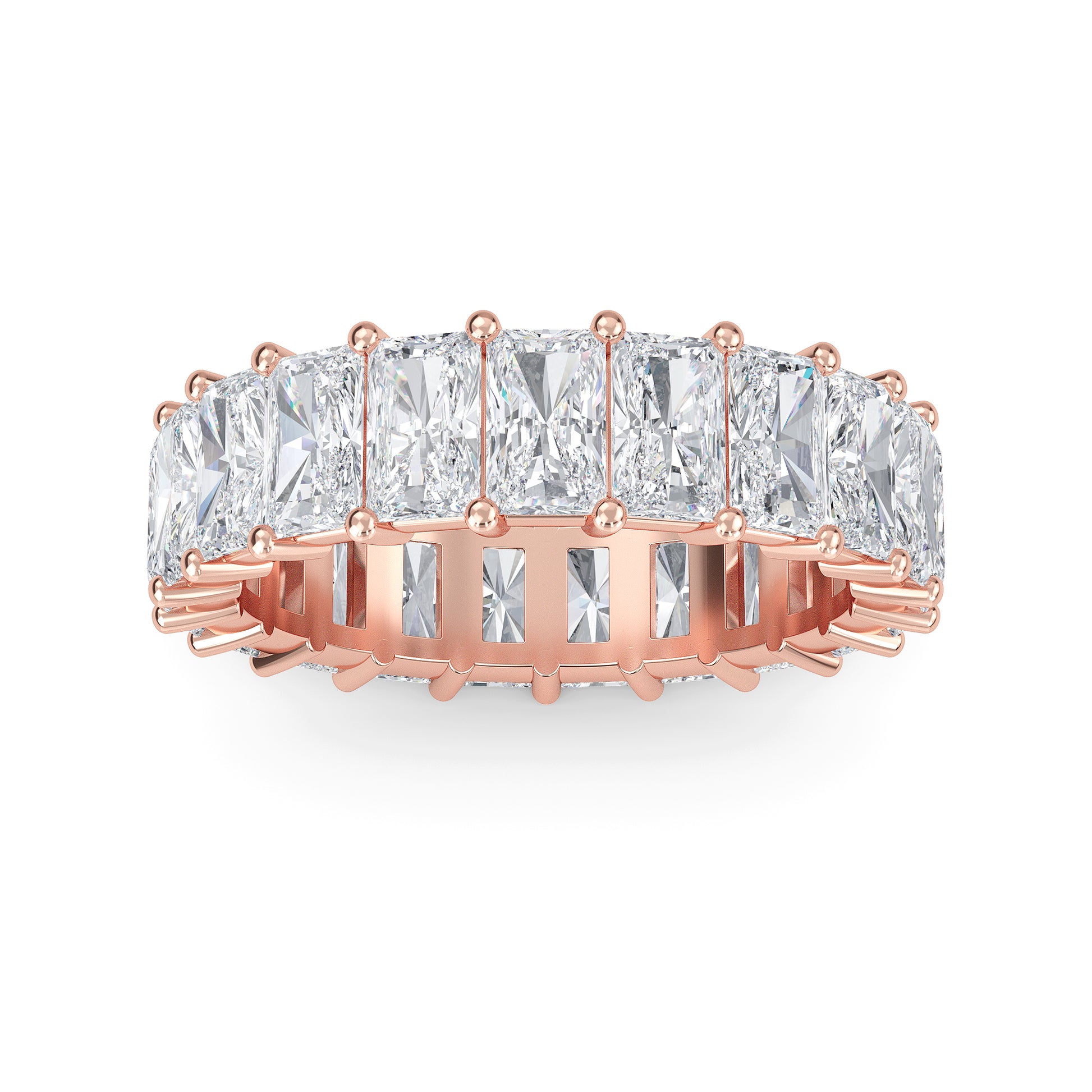 William Radiant cut lab-grown diamond Shared Prong eternity Roes Gold band ring for women - elegant and sustainable jewelry by Wenoor